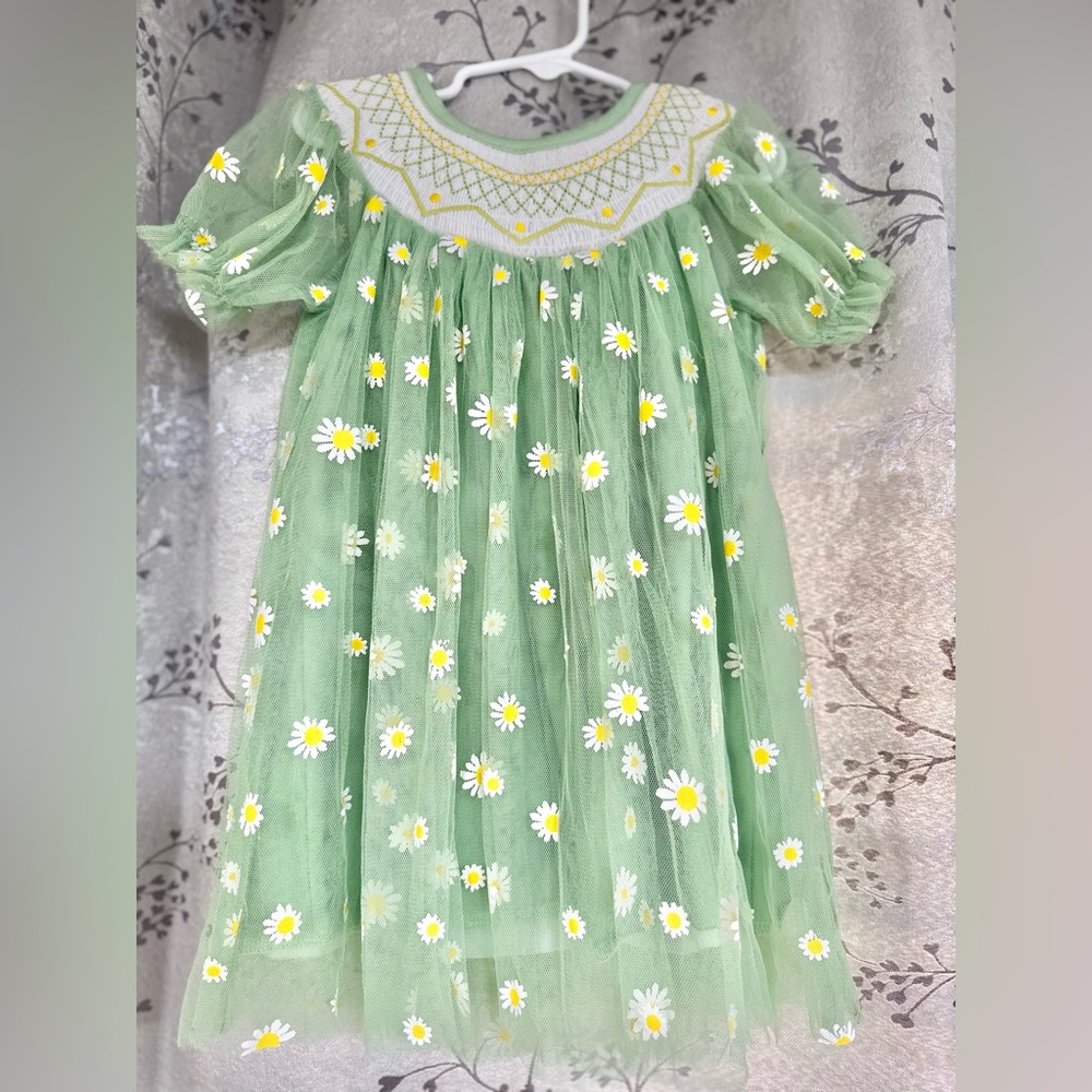 Charming Green Floral Kids Dress